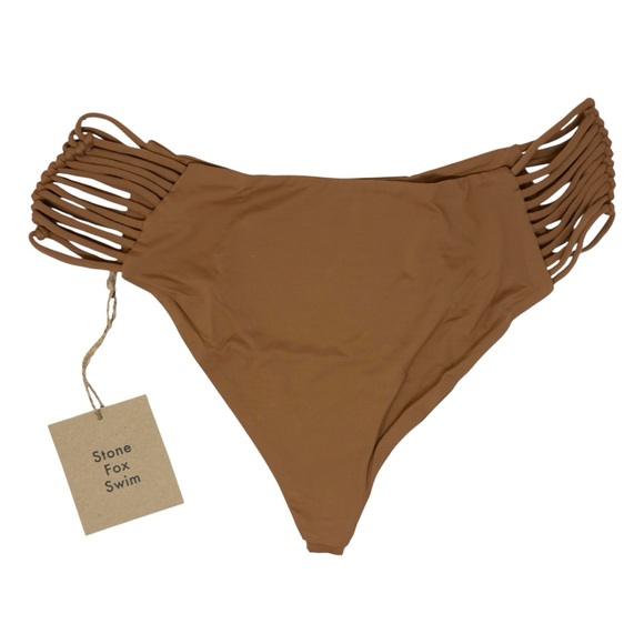 Stone Fox Swim Simone Bikini Bottom Cheeky High Hip Strappy Rawhide Brown XL - Picture 3 of 9